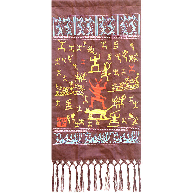 广西壮族传统手工织锦花山岩画壁挂壮锦刺绣挂件壮族花山崖壁画