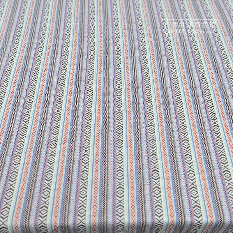 浅色条纹壮族风格面料简约壮锦元素装饰桌布壮锦