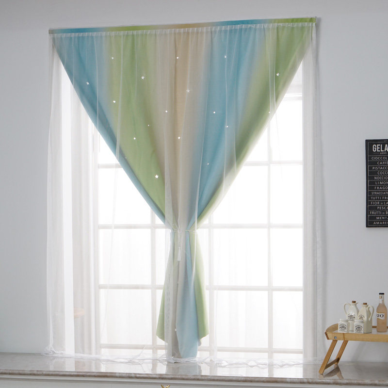 魔术粘贴窗帘成品公主风遮光布简约现代卧室免打孔ins网红出租房