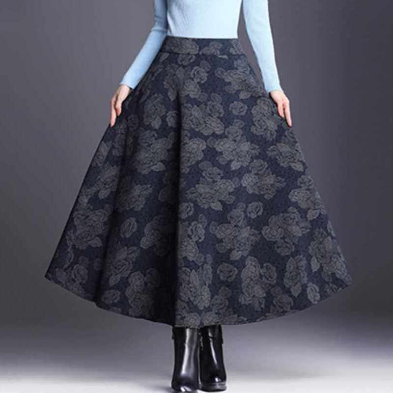 2020时尚中老年裙子冬半身冬季裙中长款加厚百搭格子毛呢高腰a字