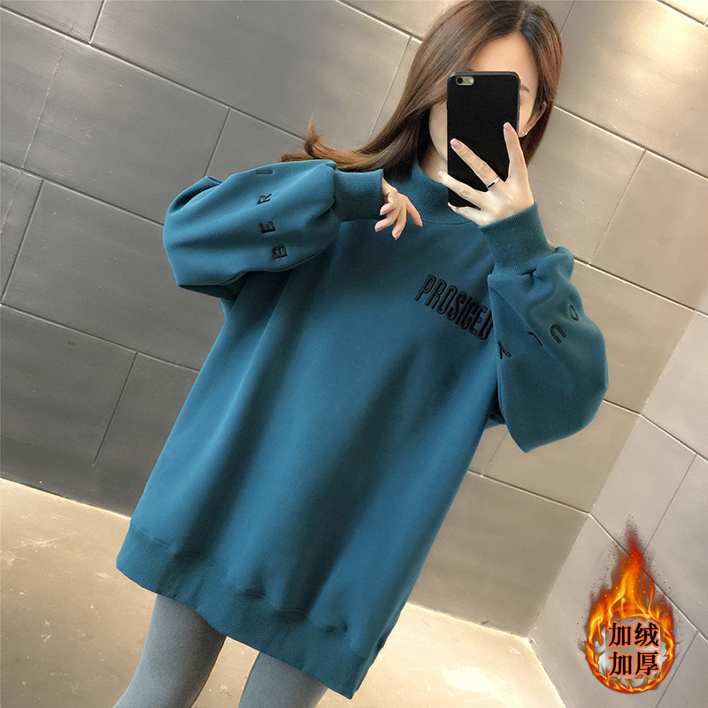 卫衣加绒加厚女2022新款秋冬宽松韩版圆领中长款时尚慵懒冬季上衣