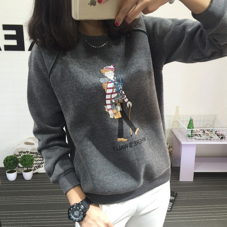 加绒卫衣女2021年新款秋冬宽松韩版时尚洋气加厚慵懒短款圆领上衣