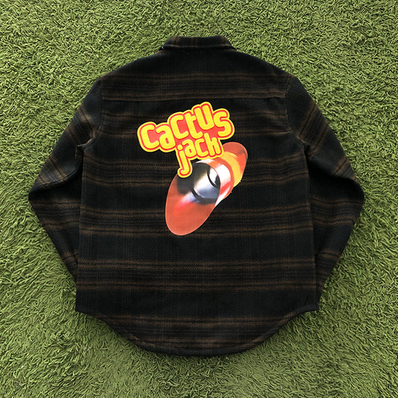 travisscottcactusjackshirt潮牌笑脸印花毛呢格子夹克