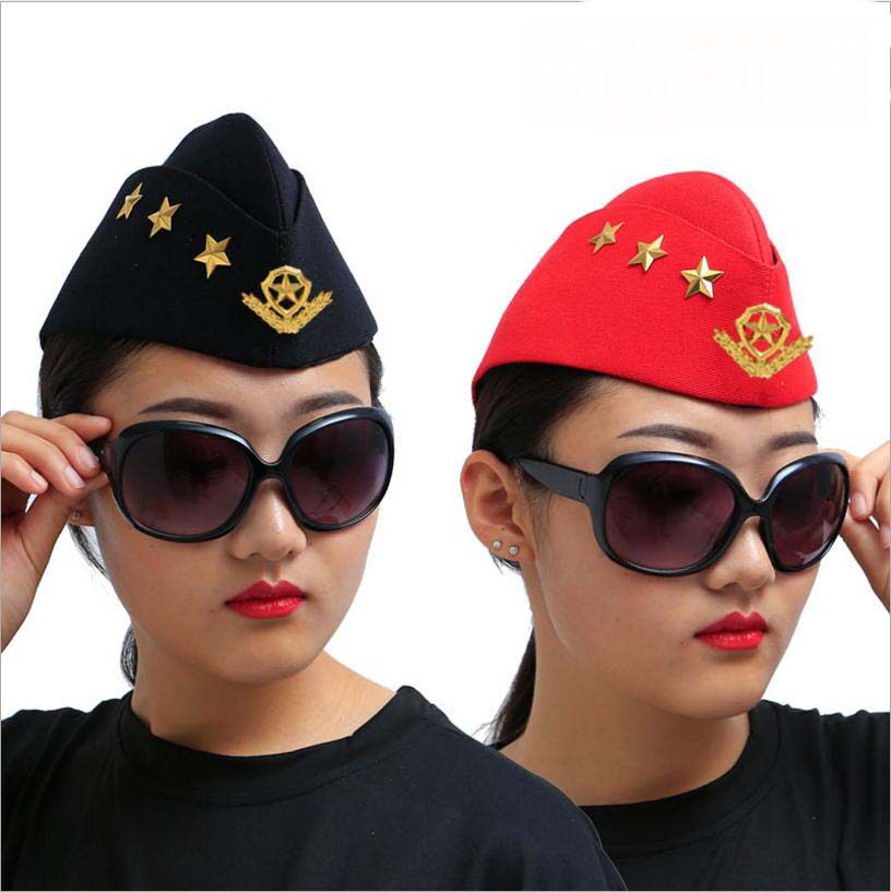 水兵帽子船型广场舞演出船形帽黄五角星船帽女广场舞配件