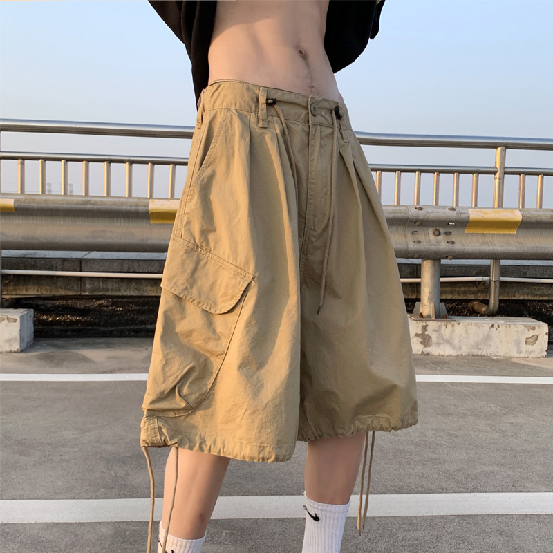 日系cityboy工装短裤男夏季ins潮牌卡其色裤子美式重磅阔腿六分裤