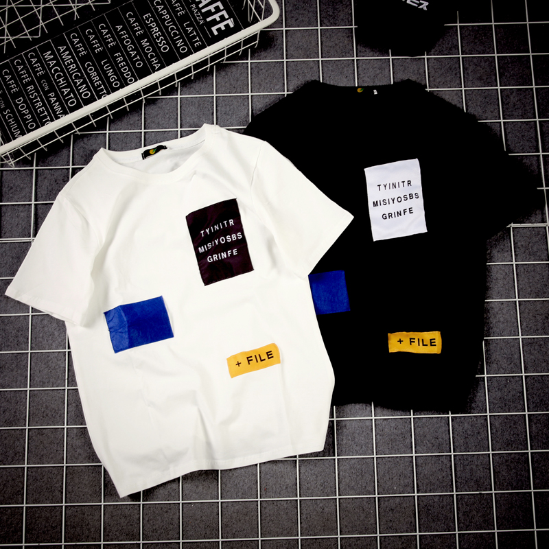 潮牌短袖T恤男2022夏季新款半袖韩版潮流宽松百搭拼接休闲上衣服