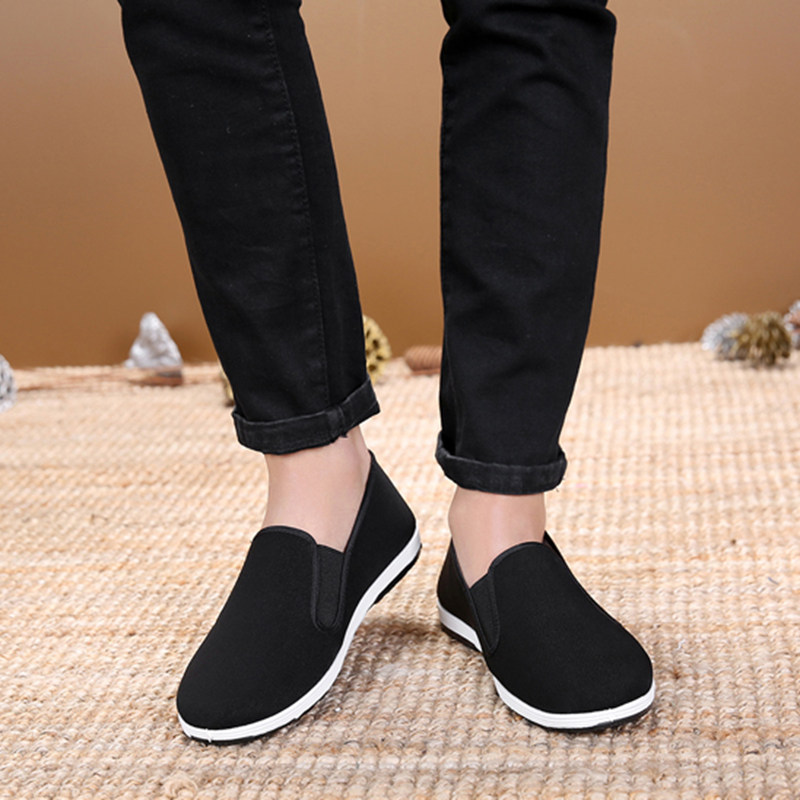 布鞋老北京布鞋黑色传统透气防滑休闲中老年男单鞋橡布鞋