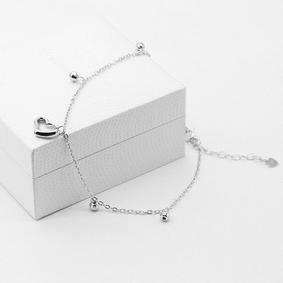 韩版warrenjames夏季简约爱心脚裸链纯银白色时尚吊坠脚链