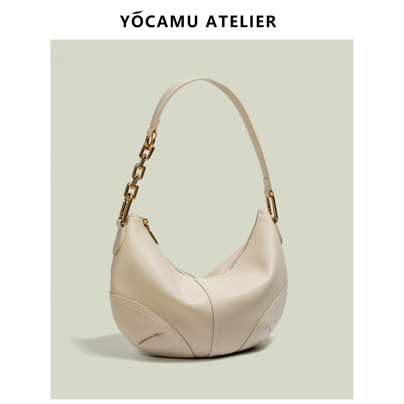 yocamu牛皮腋下包包女法式百搭月牙斜挎包小众轻奢腋下包