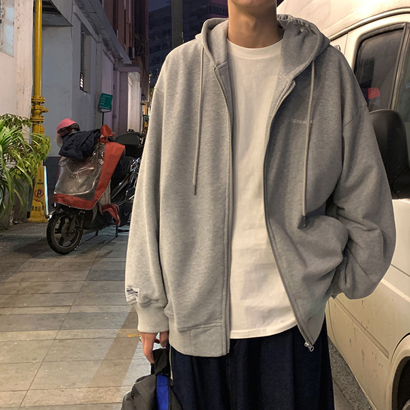 连帽卫衣男春季潮牌纯色开衫外套韩版潮流百搭休闲港风拉链上衣服