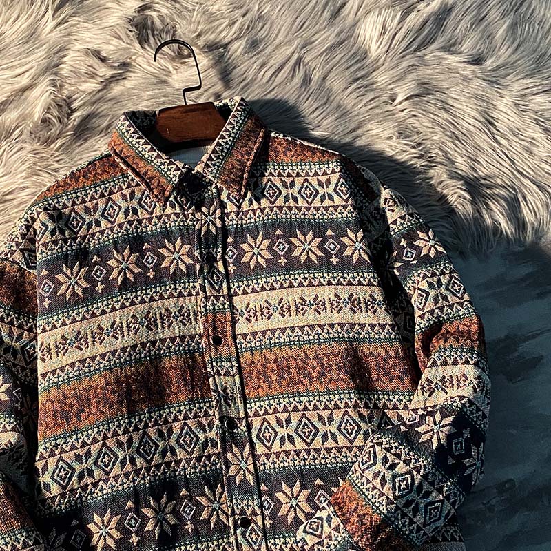 复古春秋美式古着vintage衬衫男宽松日系民族风外套衬衣潮牌春季