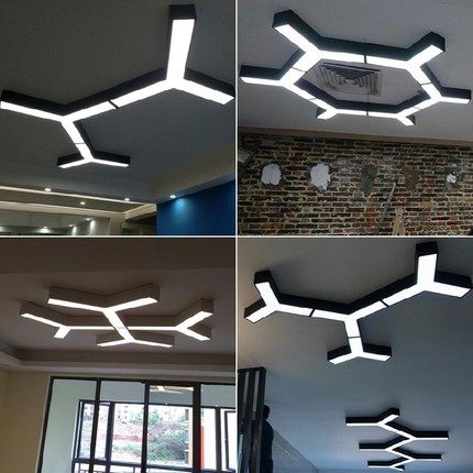 led个性办公室异形吊灯创意六边形健身房造型灯网客厅吊灯