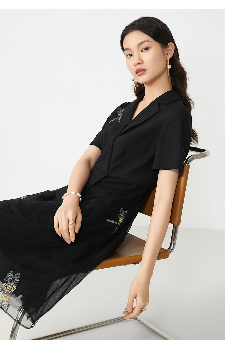 音儿女装2021夏季新款时尚通勤洋气西装拼接连衣裙