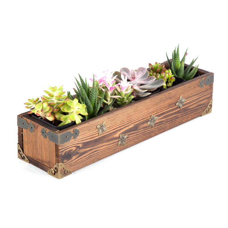 实木多肉花盆户外防腐木花箱碳化木花槽阳台窗台花盆