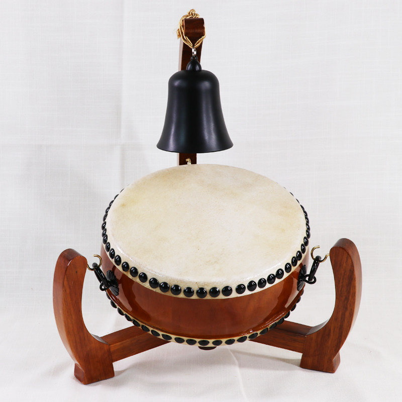 佛缘佛具小法修行小铃牛皮扁鼓台湾实木木鼓堂鼓