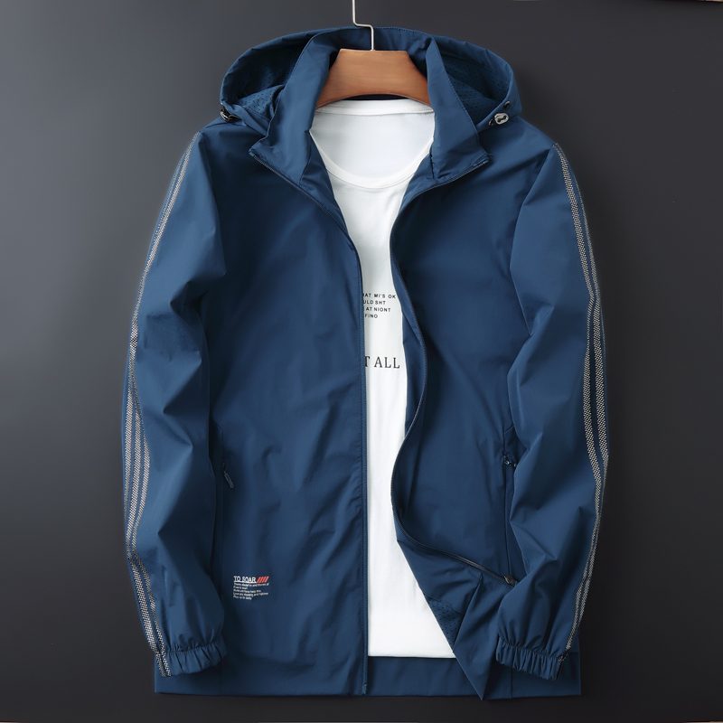 春秋胖子运动夹克男装加大码加肥连帽休闲上衣胖人防风衣薄款外套