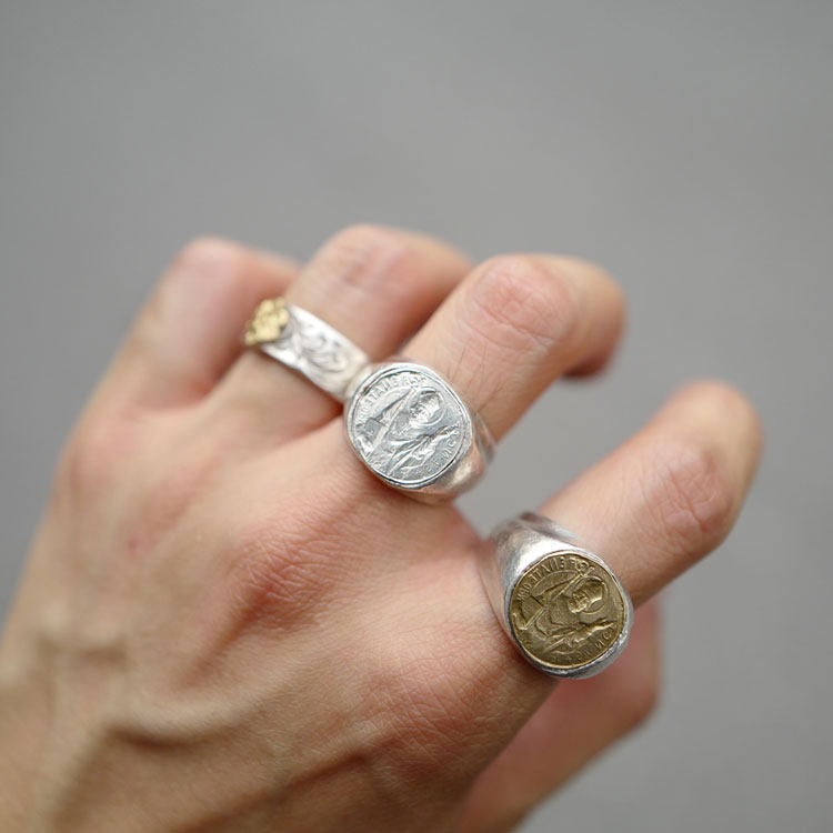 kopometal复古手打古董教皇银牌翻制铜牌戒指戒指