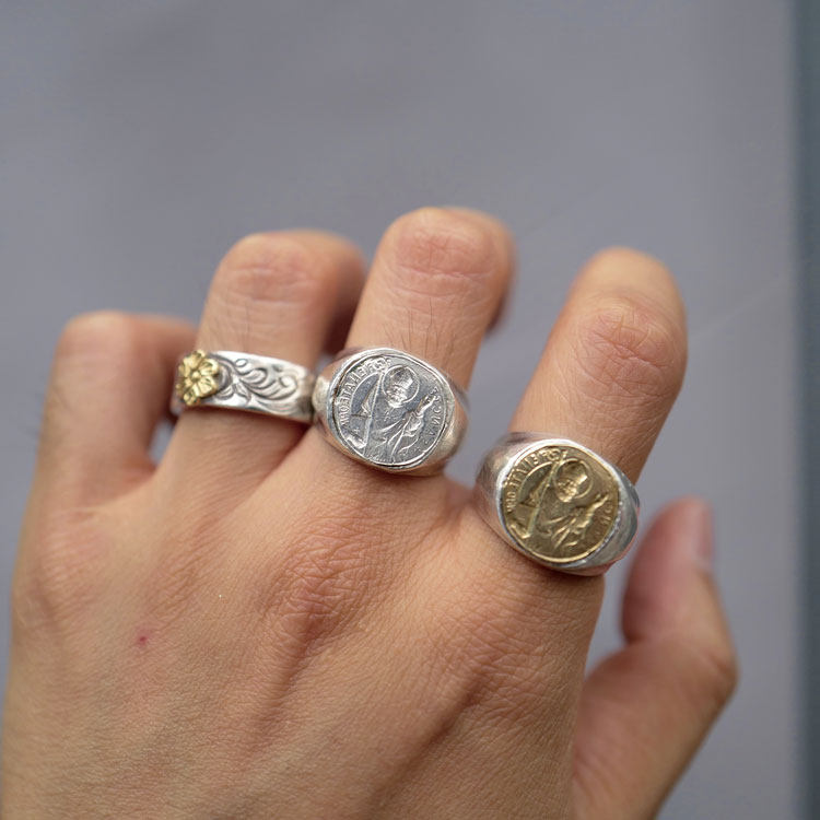 kopometal复古手打古董教皇银牌翻制铜牌戒指戒指
