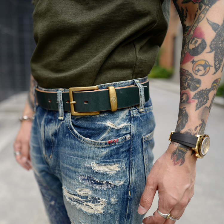 tenjinworks日本天神works超厚枥木牛皮复古古铜腰带