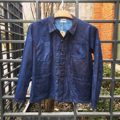 dr collectors隐藏款 美国手工植物蓝染牛皮中式马褂限量皮衣夹克