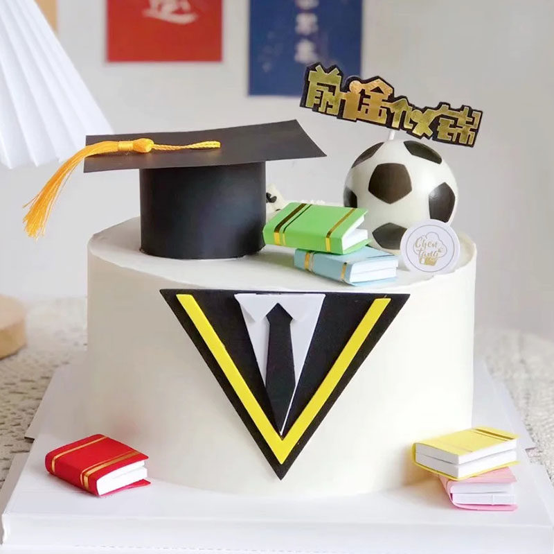 毕业季蛋糕装饰中考学士博士帽书本男孩女孩生日快乐节日装扮用品