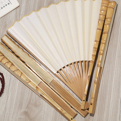 精品9.5寸18方留青罗汉竹折扇文玩折扇苏工素白宣纸扇面 佛肚竹扇