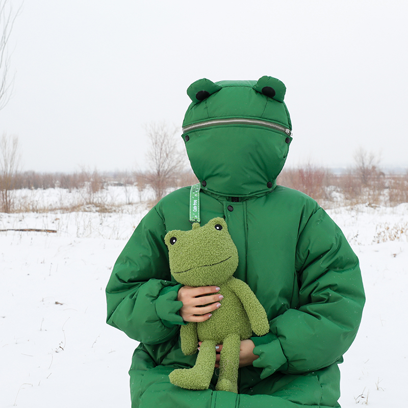 芝士日【小青蛙】搞怪蛙套头羽绒服女超长茧型保暖外套加厚情侣款