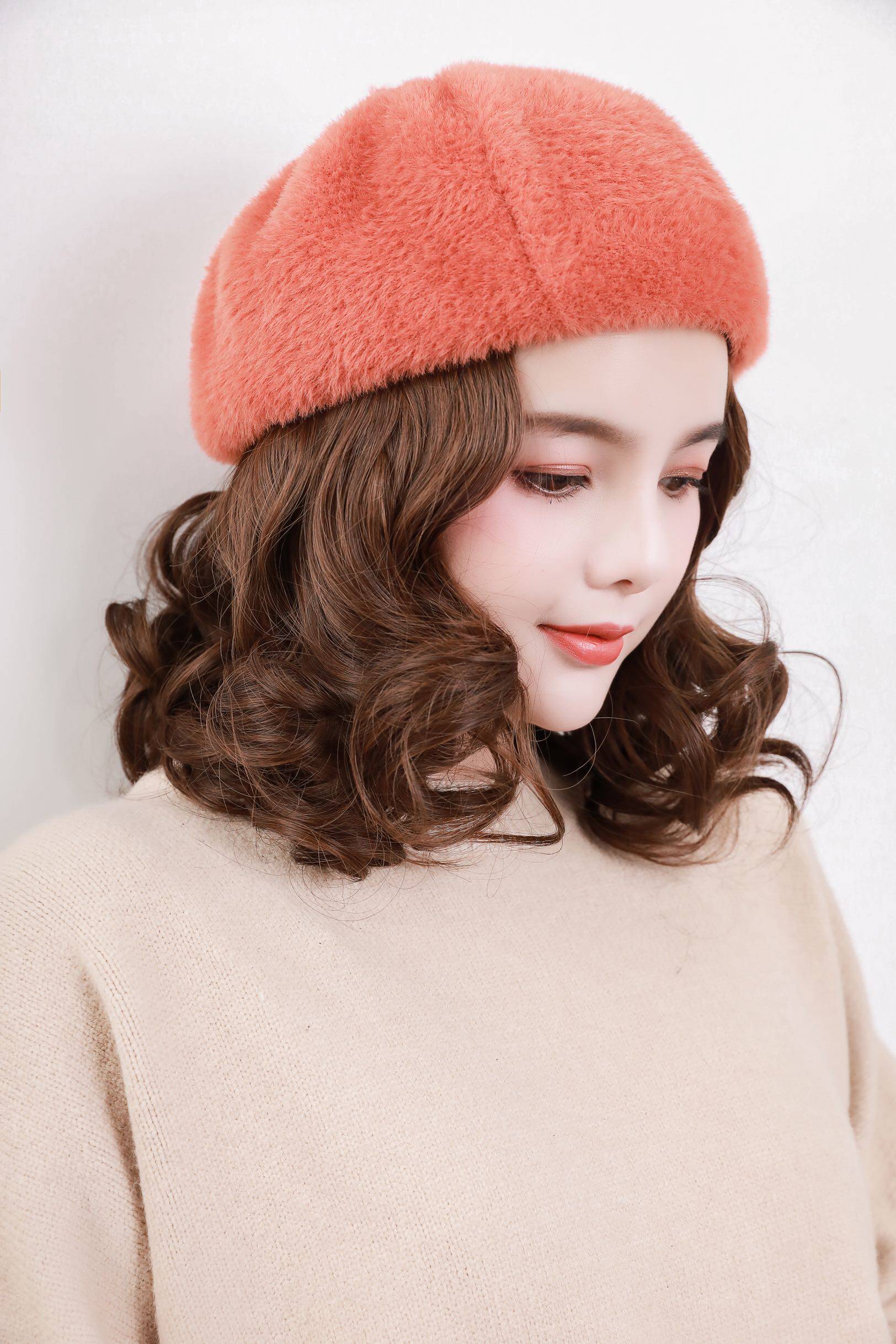 假发新款脱卸一体短卷发帽子时尚梨花网红潮流帽子