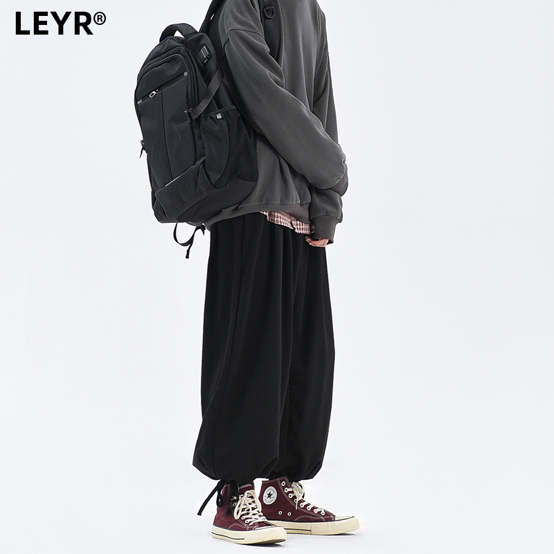 裤子男灯笼裤男生日系抽绳束脚裤直筒宽松运动裤卫裤阔腿长裤灰色