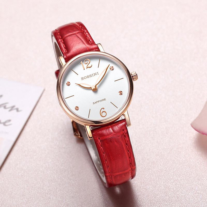 罗西尼手表女官方正品红色皮带时尚潮流女表石英表女士国产腕表