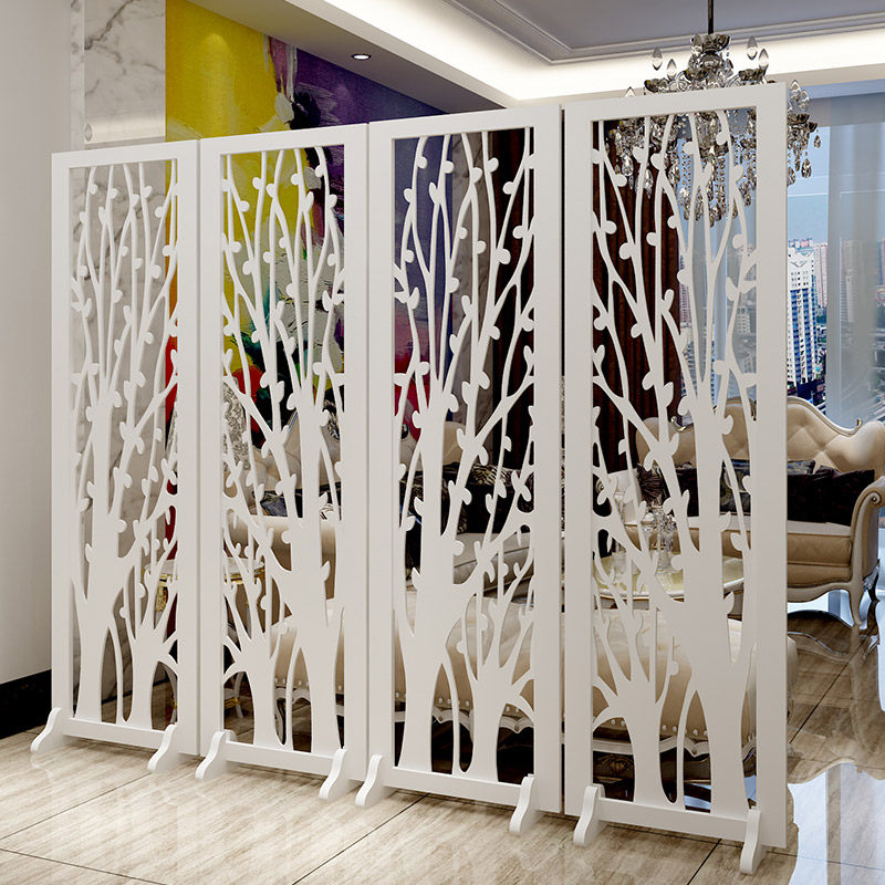 欧式屏风隔断客厅现代简约玄关镂空隔断雕花折屏白色装饰折叠移动