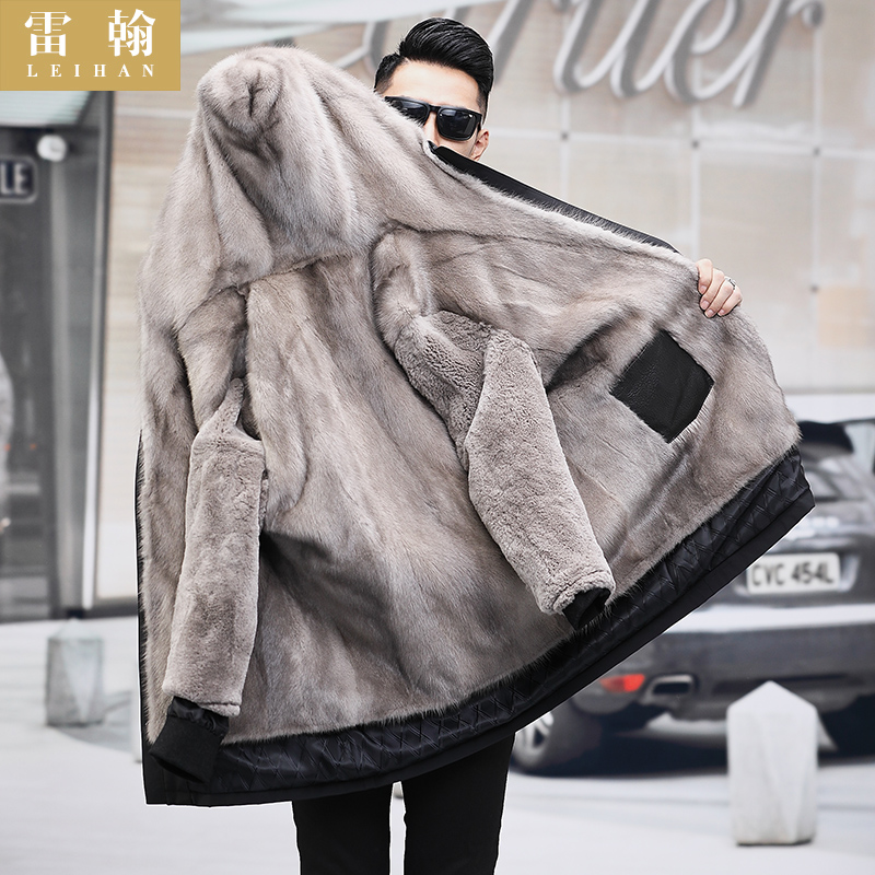 新款派克服男水貂内胆中长款皮毛一体整貂皮大衣男士皮草冬装外套