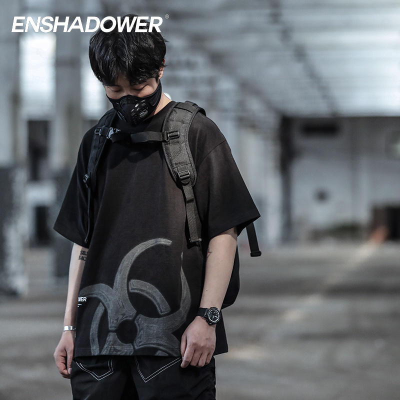 ENSHADOWER隐蔽者潮牌金属印花短袖T恤夏季宽松袖体恤新疆棉国潮