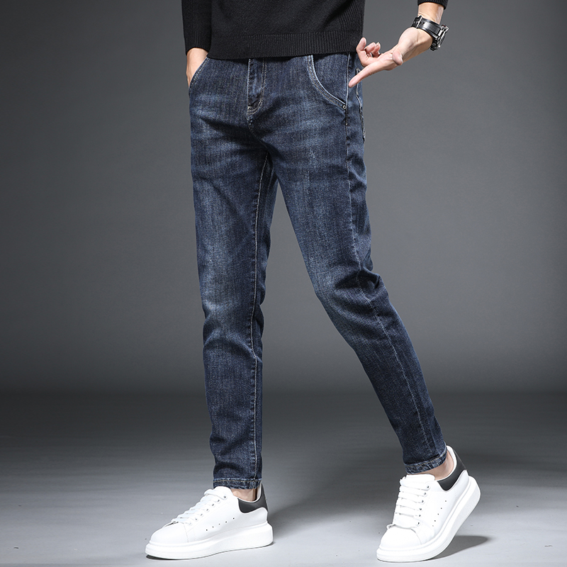 香港高端牛仔裤男2022春季修身小脚裤男士直筒休闲长裤子男春秋季