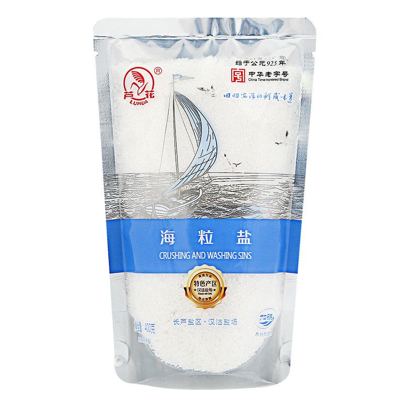 芦花海盐海粒盐大颗粒加碘盐含碘精制粗盐多用大粒盐400g*6袋盐巴