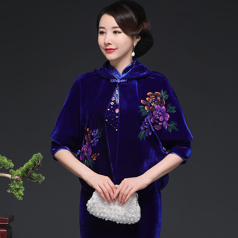旗袍披肩短外套 礼服旗袍搭配金丝绒披肩披风斗篷外搭 宴会立翻领