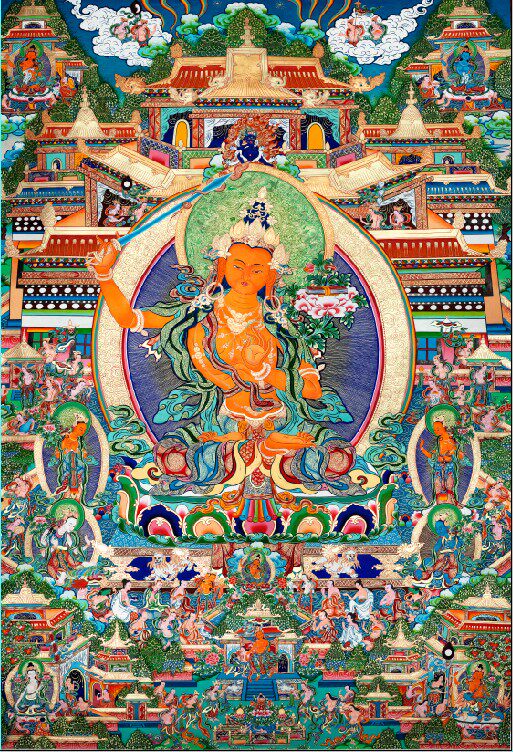 西藏唐卡佛教包邮文菩萨净土包邮真复制画像藏族唐卡