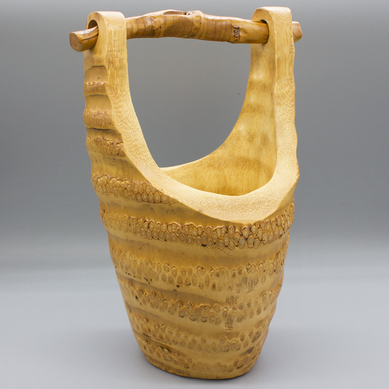 天然竹根水桶日式创意果盘复古手工艺竹编