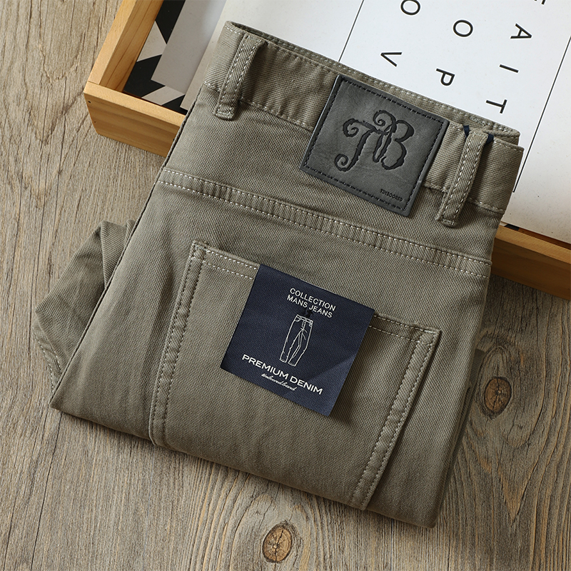 欧洲站2022夏季新款男士直筒进口纯棉水洗斜纹中高腰薄休闲牛仔裤