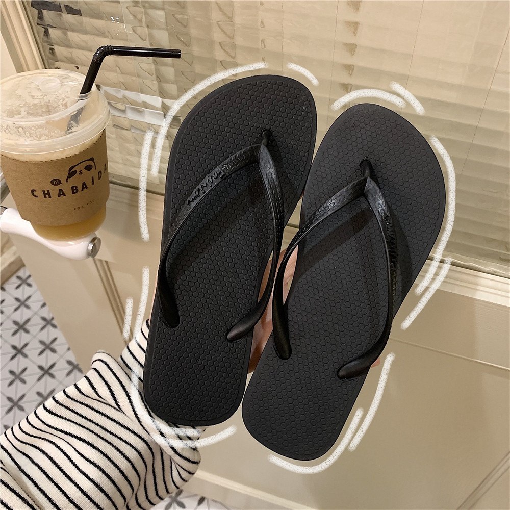 人字拖女时尚简约室内外休闲平底黑色夹脚浴室洗澡人字拖