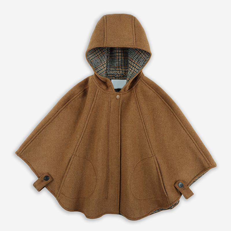 短款毛呢儿童斗篷洋气连帽保暖防风羊毛披肩披风