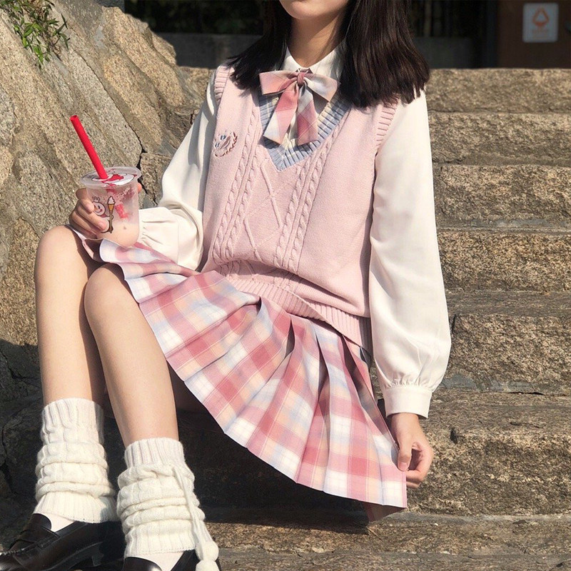 小椿背心毛衣水果糖jk制服衬衫格裙英伦风日系毛衣
