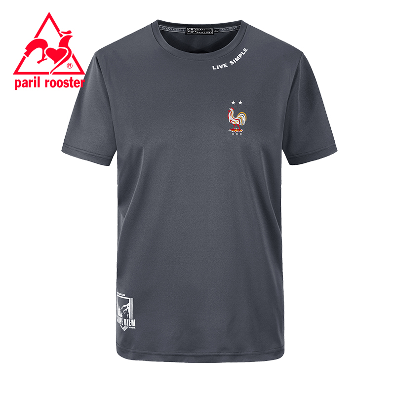 法国公鸡速干T恤男短袖圆领宽松运动上衣夏季大码爸爸装印花体恤