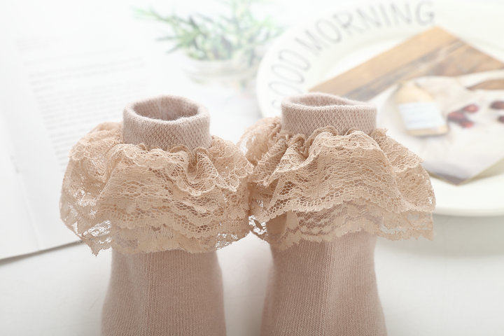儿童花边袜子纯棉韩版多层蕾丝女童花边袜秋冬宝宝白色公主袜子