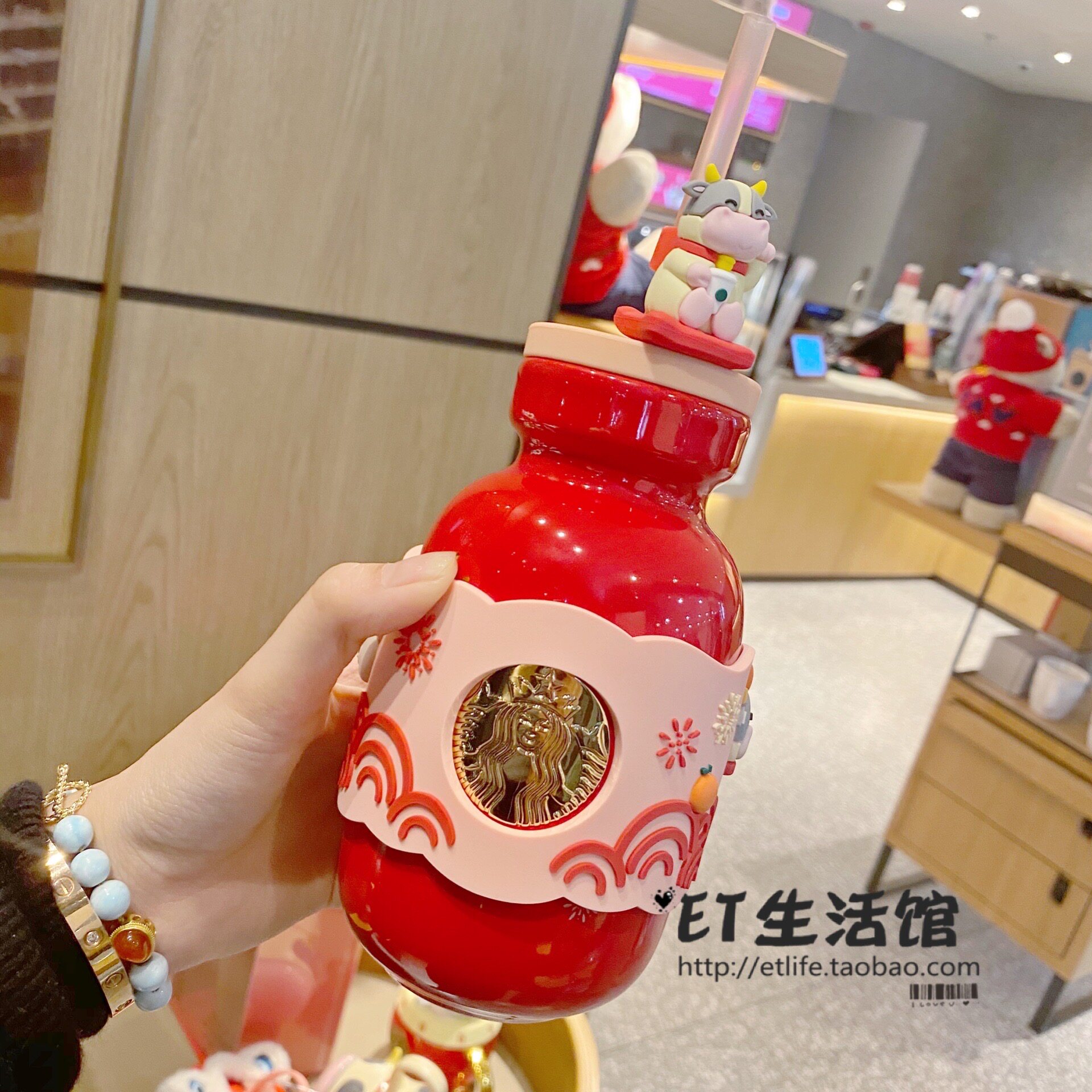 星巴克杯子2021牛年新年铭牌logo招财陶瓷吸管吸管杯