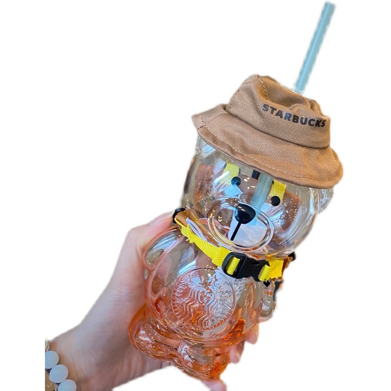 星巴克杯子2021夏日新款限量野营小熊造型可爱吸管杯