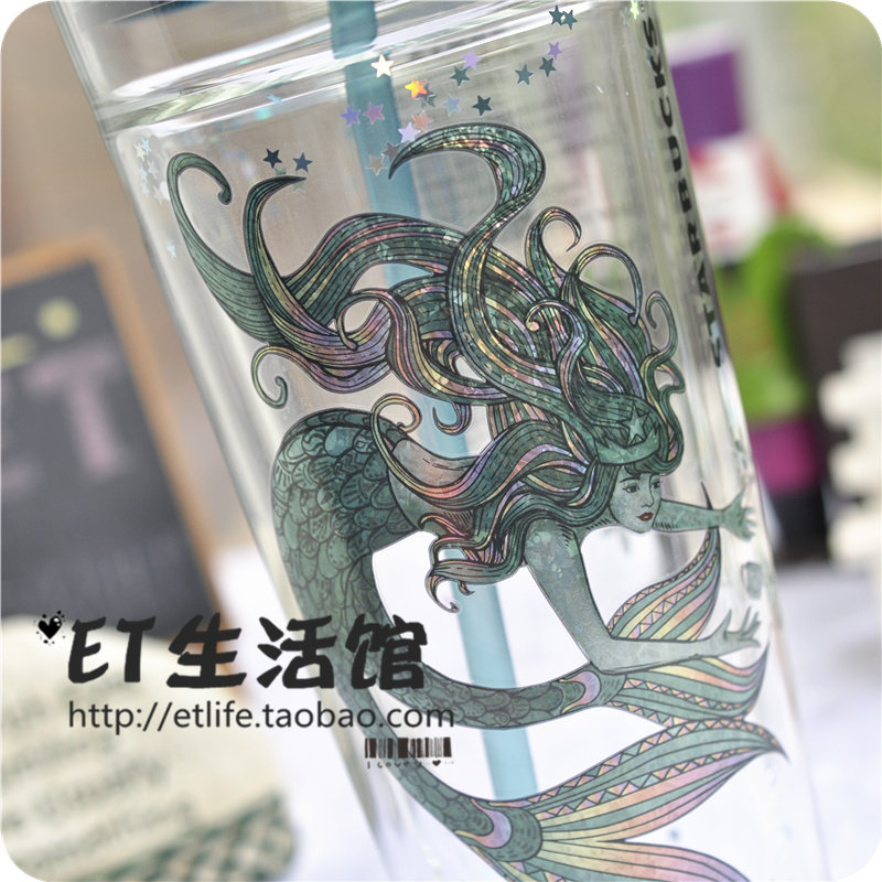 星巴克杯子2020周年庆双尾美人鱼经典女神双层玻璃吸管杯