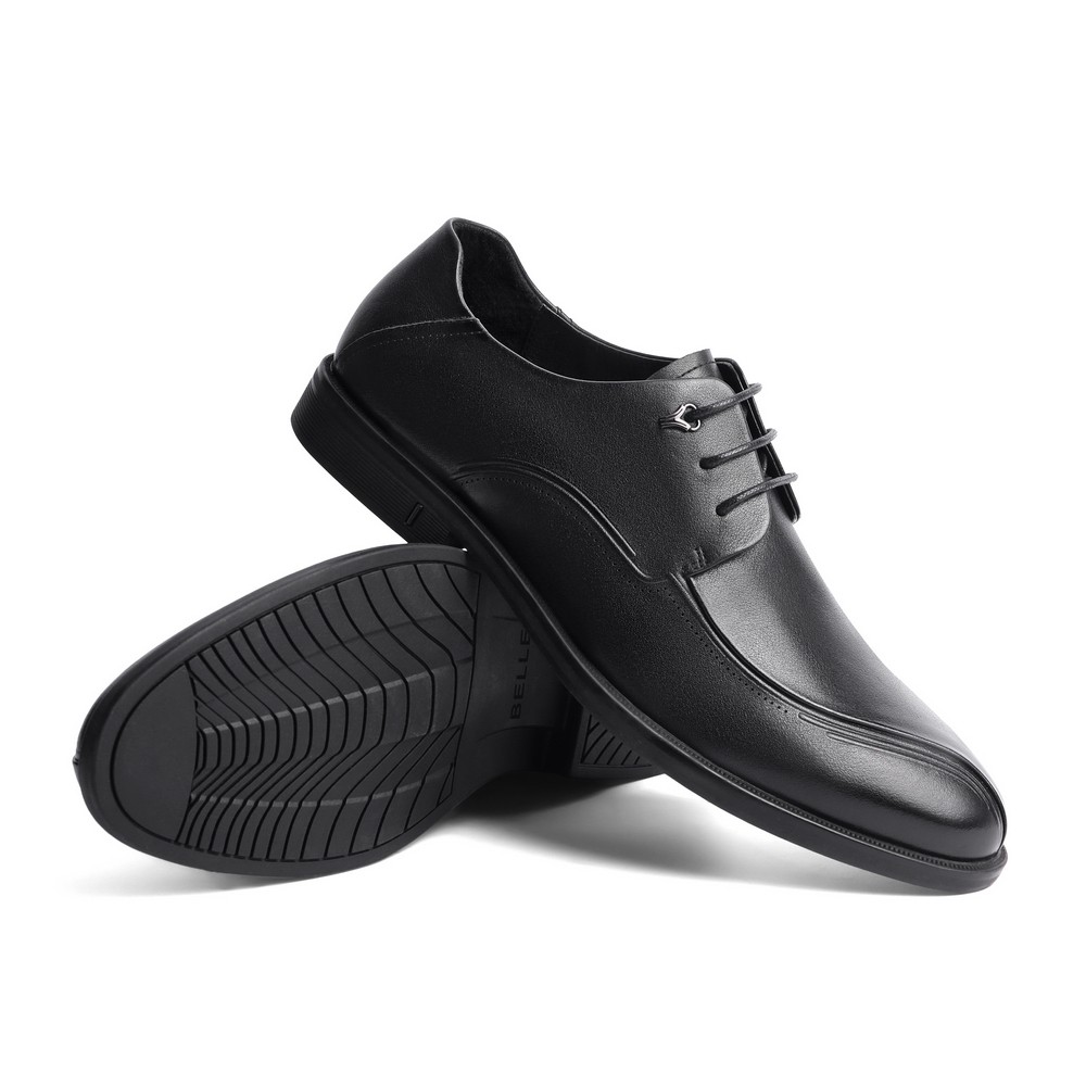 皮鞋百丽正装结婚2021新牛皮革深色圆头职场正装皮鞋