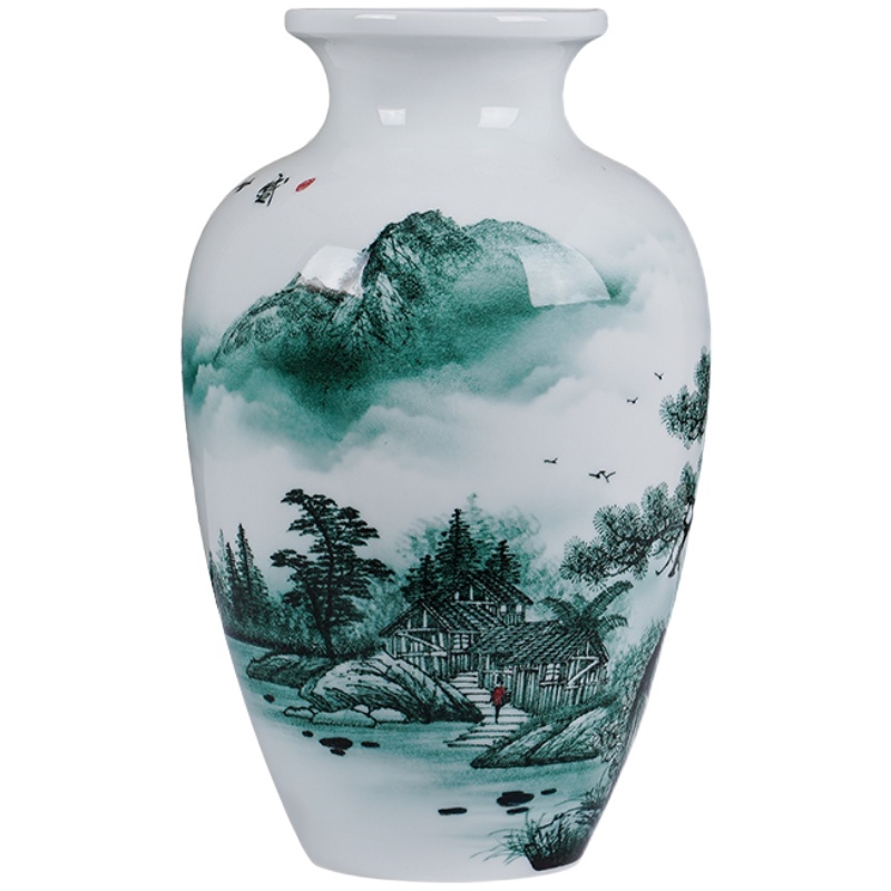 景德镇花瓶陶瓷摆件 现代瓷器装饰礼品 名家手绘青花瓷山水薄胎瓷