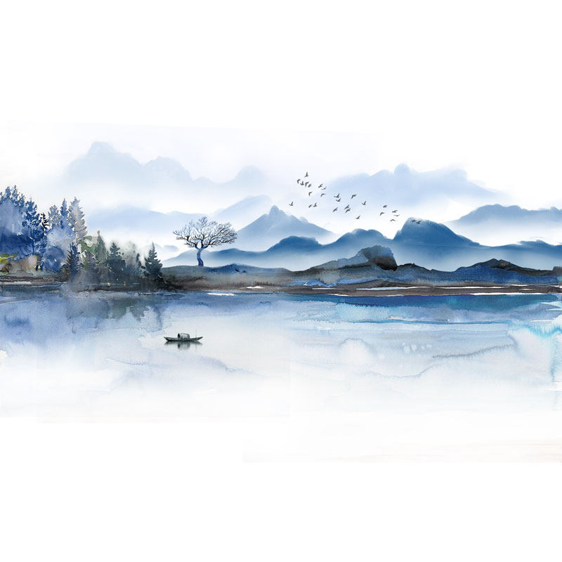 新中式抽象水墨墙纸壁画定制电视沙发书房背景墙山水壁纸无纺布